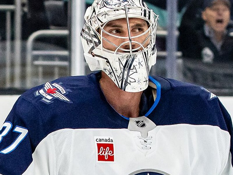 Photo of the Connor Hellebuyck Winterpeg helmet, 2024 season